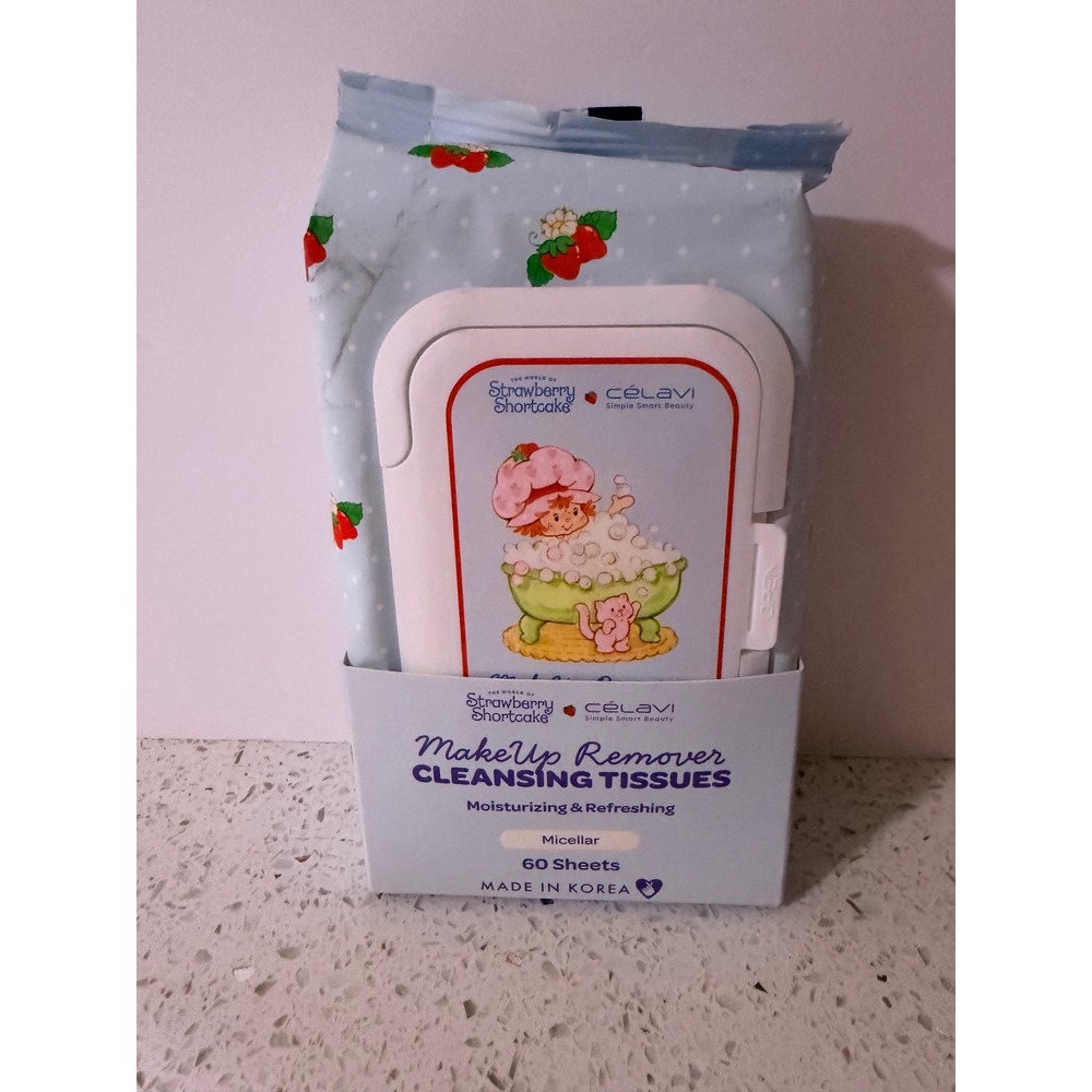 Celavi Strawberry Shortcake Makeup Remover Cleansing Tissues 60ct Micellar Wipes
